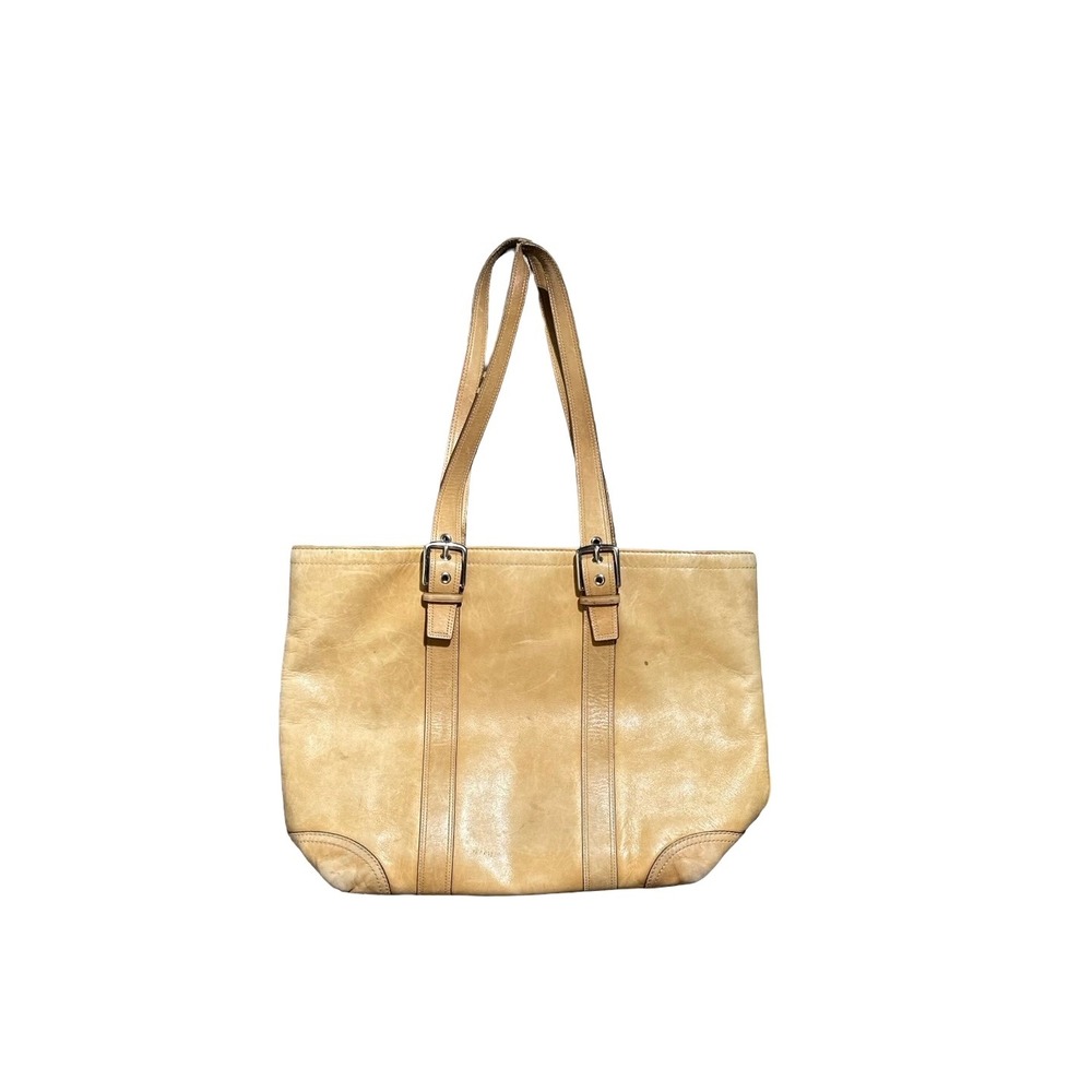 Coach Hampton Large Tan Leather Tote Purse Shoulder Bag Buckle Vintage Classic